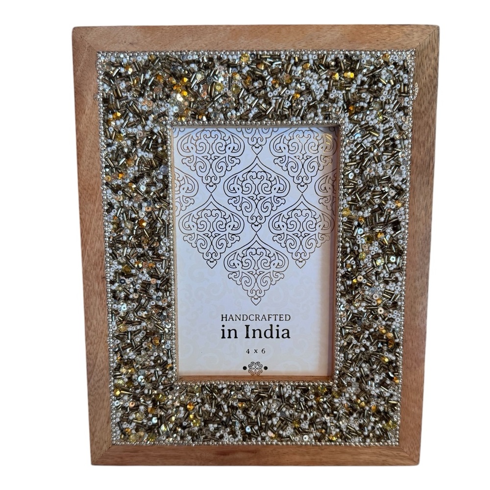 Gold and Silver Beaded Wood 4x6 Photo Frame